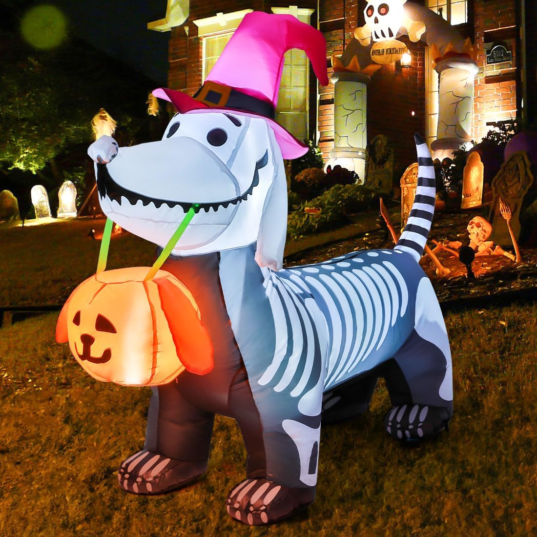 4FT Skeleton Dog Halloween Inflatable β Light-Up Yard Decor