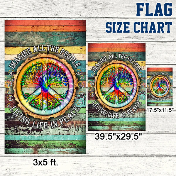 đ Peace Sign Hippie Flag â âImagineâ Quote Banner â¨