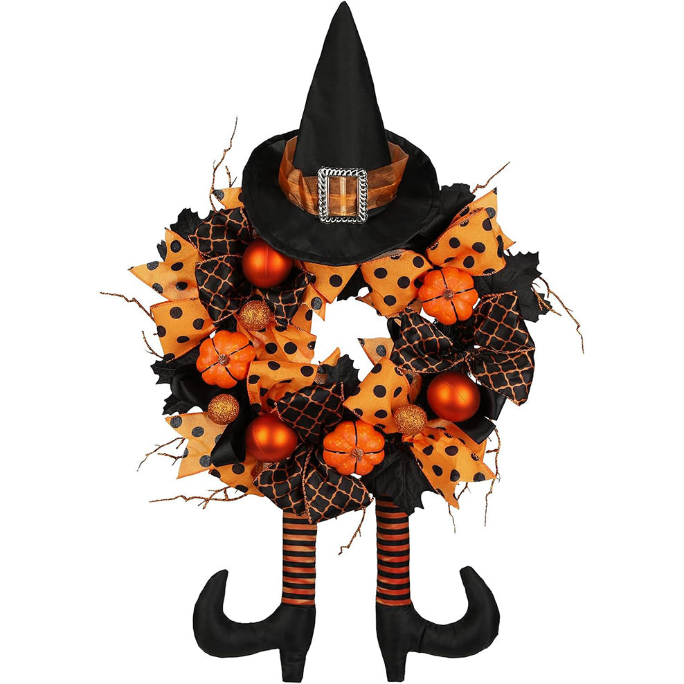 Halloween Witch Wreath – Pumpkin & Witch Legs Front Door Decor