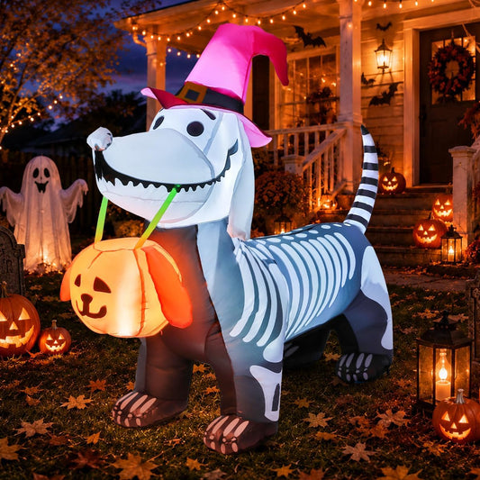 4FT Skeleton Dog Halloween Inflatable – Light-Up Yard Decor