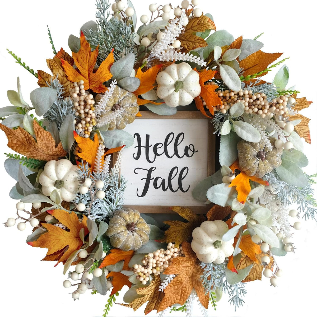 Fall Harvest Wreath with Pumpkins & Berries – Thanksgiving Door Decor