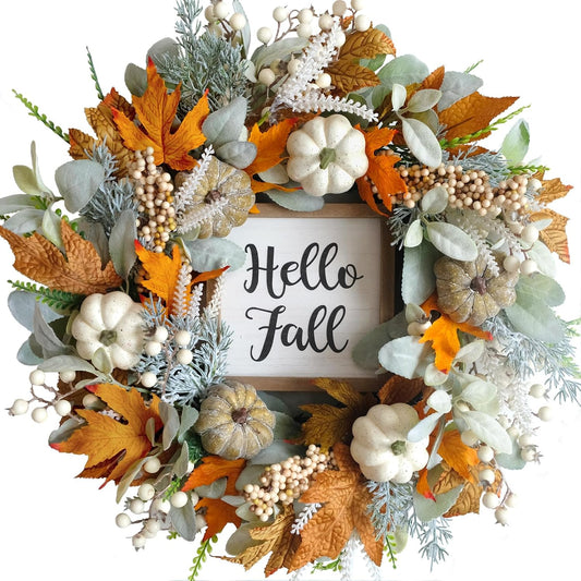 Fall Harvest Wreath with Pumpkins & Berries – Thanksgiving Door Decor