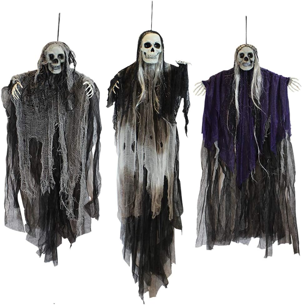 3-Pack Hanging Skeleton Ghosts – Halloween Outdoor Decorations
