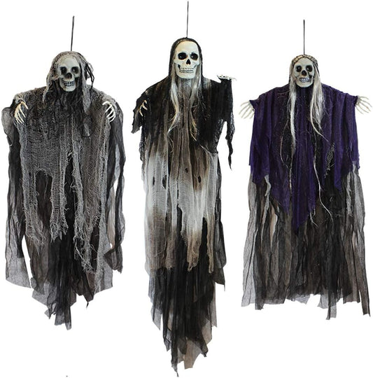 3-Pack Hanging Skeleton Ghosts – Halloween Outdoor Decorations