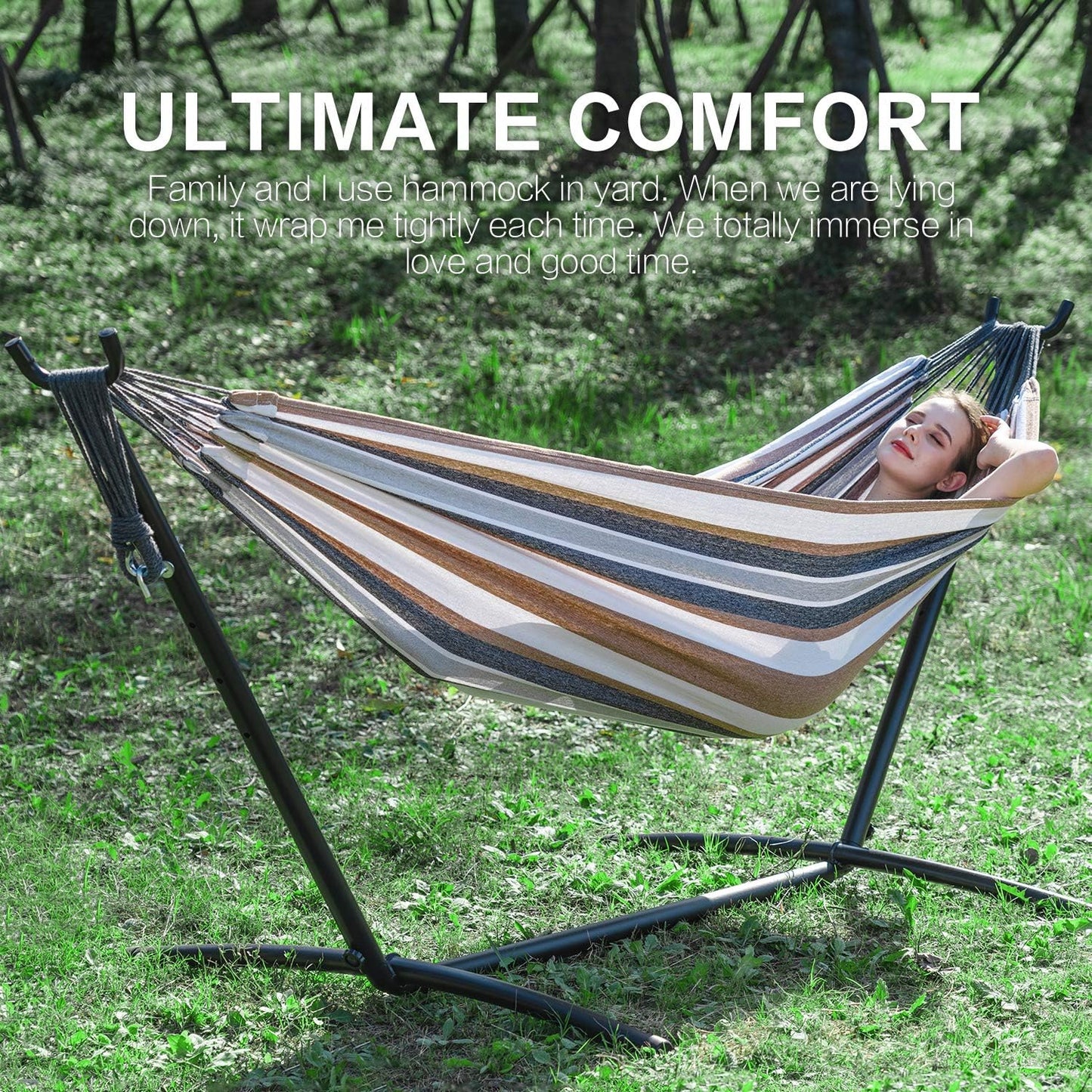 Portable Double Hammock with Steel Stand – 2 Person Outdoor Relaxation Chair