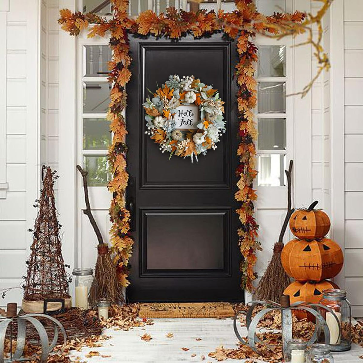 Fall Harvest Wreath with Pumpkins & Berries – Thanksgiving Door Decor