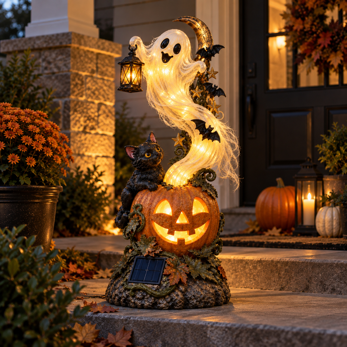 Solar Ghost Halloween Garden Statue – 33.5" Outdoor Light