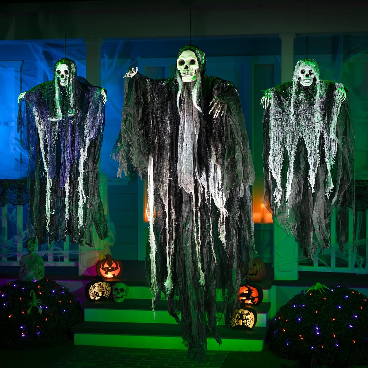 3-Pack Hanging Skeleton Ghosts – Halloween Outdoor Decorations