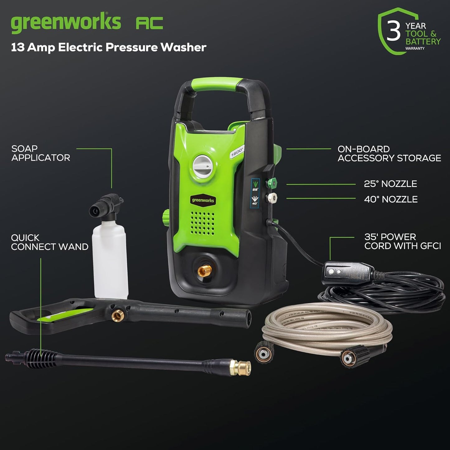 Compact Electric Pressure Washer for Cars, Patios, Decks & Driveways