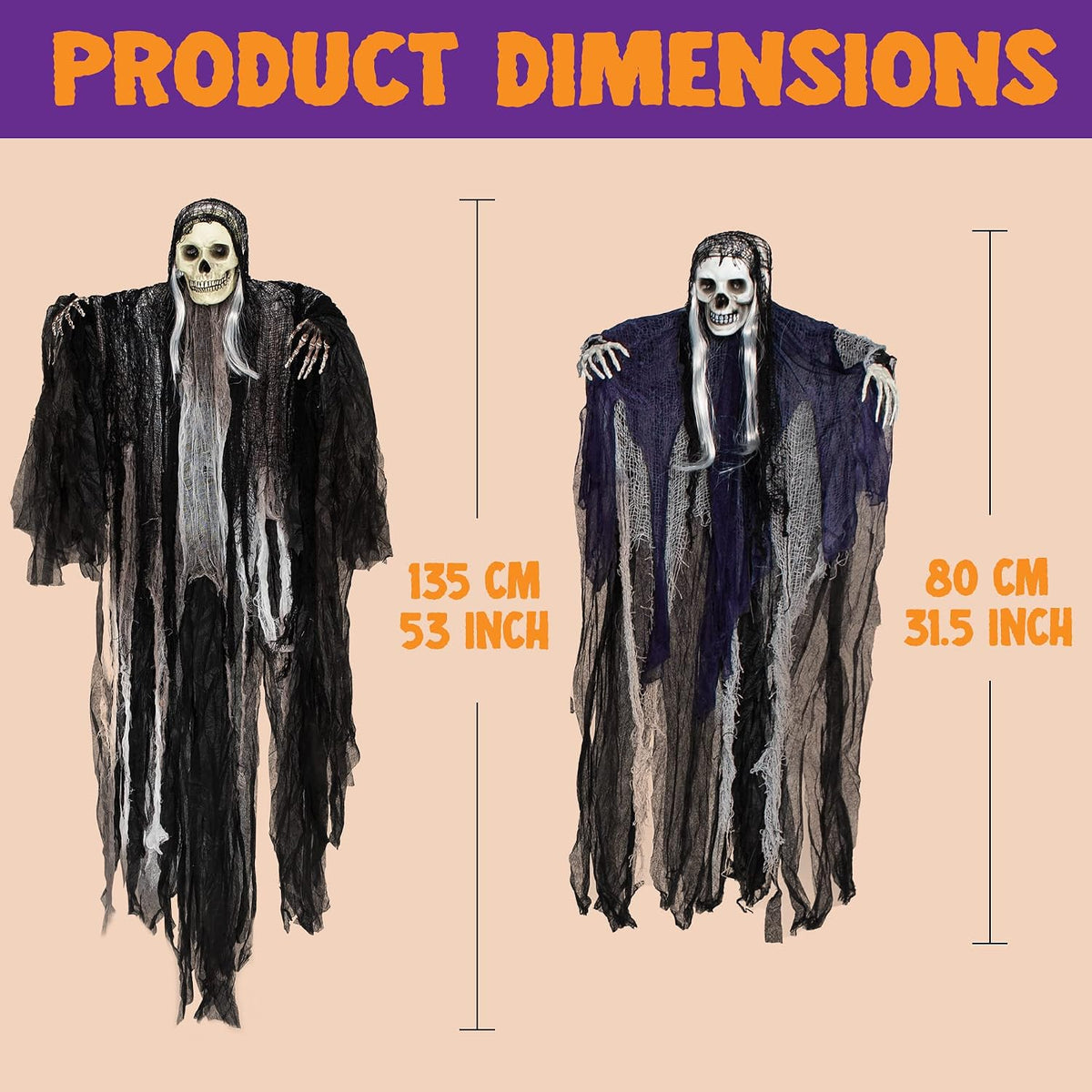 3-Pack Hanging Skeleton Ghosts – Halloween Outdoor Decorations