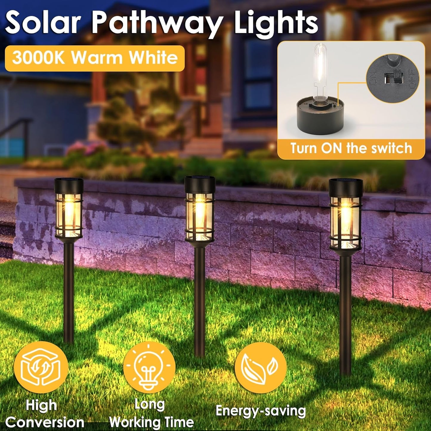 8 Pack Retro Solar Pathway Lights for Garden & Yard