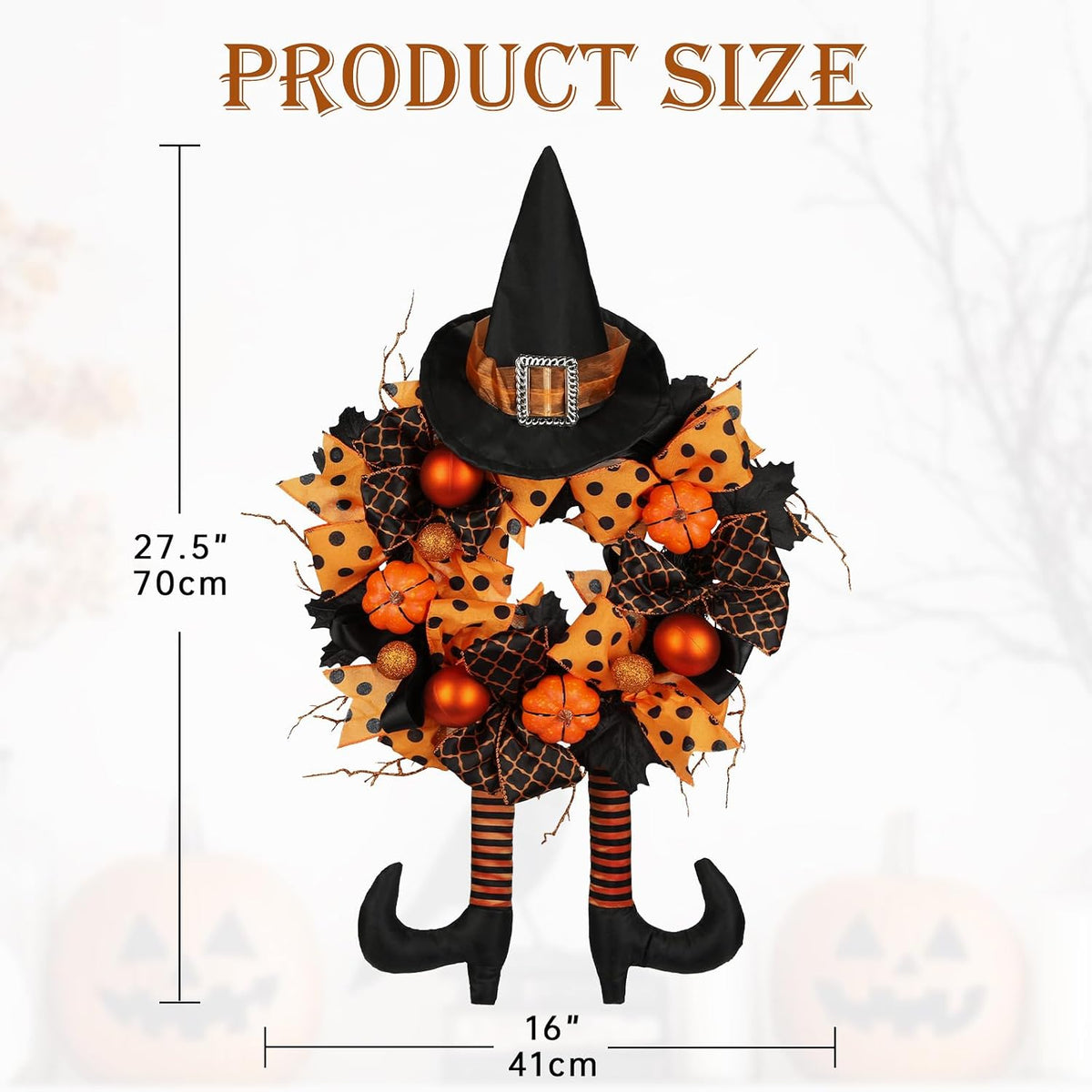 Halloween Witch Wreath – Pumpkin & Witch Legs Front Door Decor