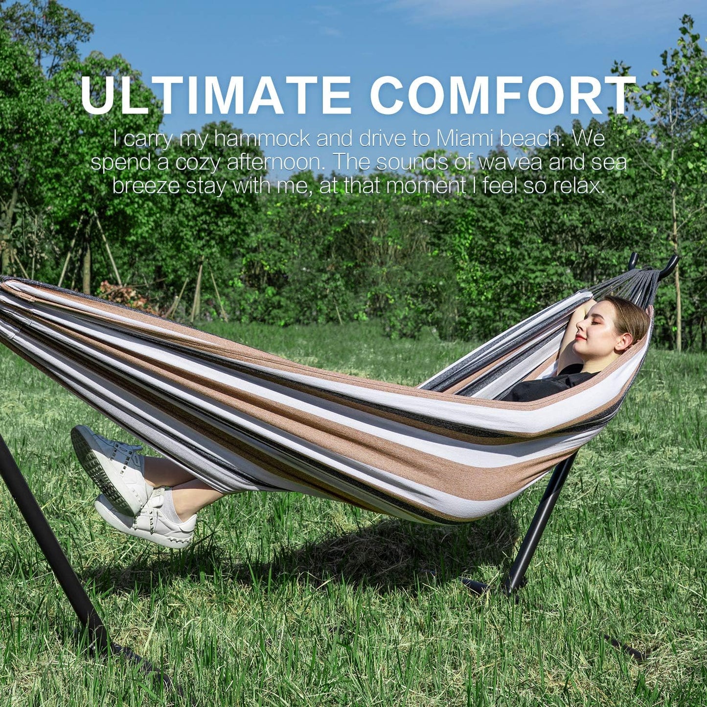 Portable Double Hammock with Steel Stand – 2 Person Outdoor Relaxation Chair
