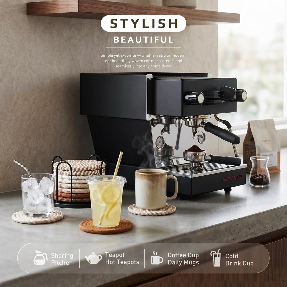 Absorbent Drink Coasters – 8-Piece Set with Holder