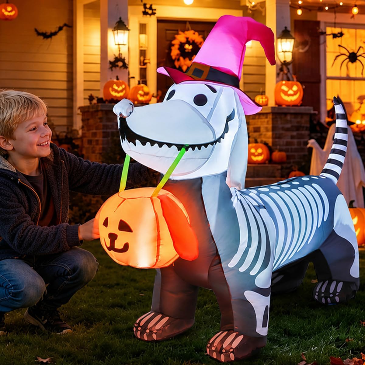 4FT Skeleton Dog Halloween Inflatable – Light-Up Yard Decor