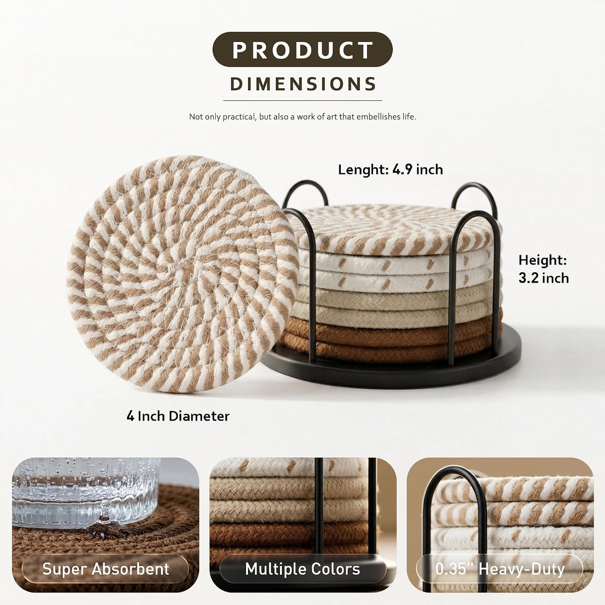 Absorbent Drink Coasters – 8-Piece Set with Holder
