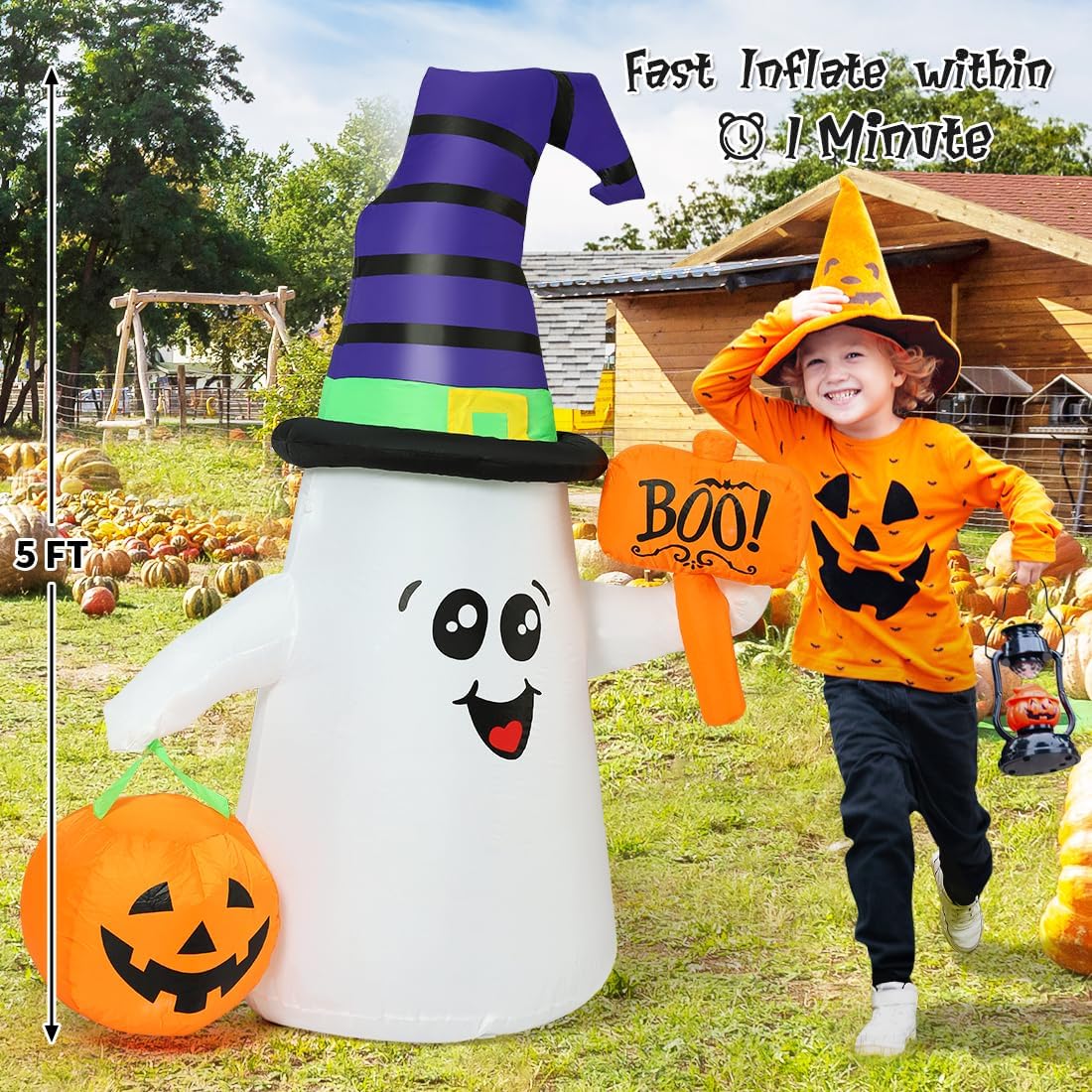 Halloween Inflatable Ghost & Pumpkin – Outdoor Yard Decoration