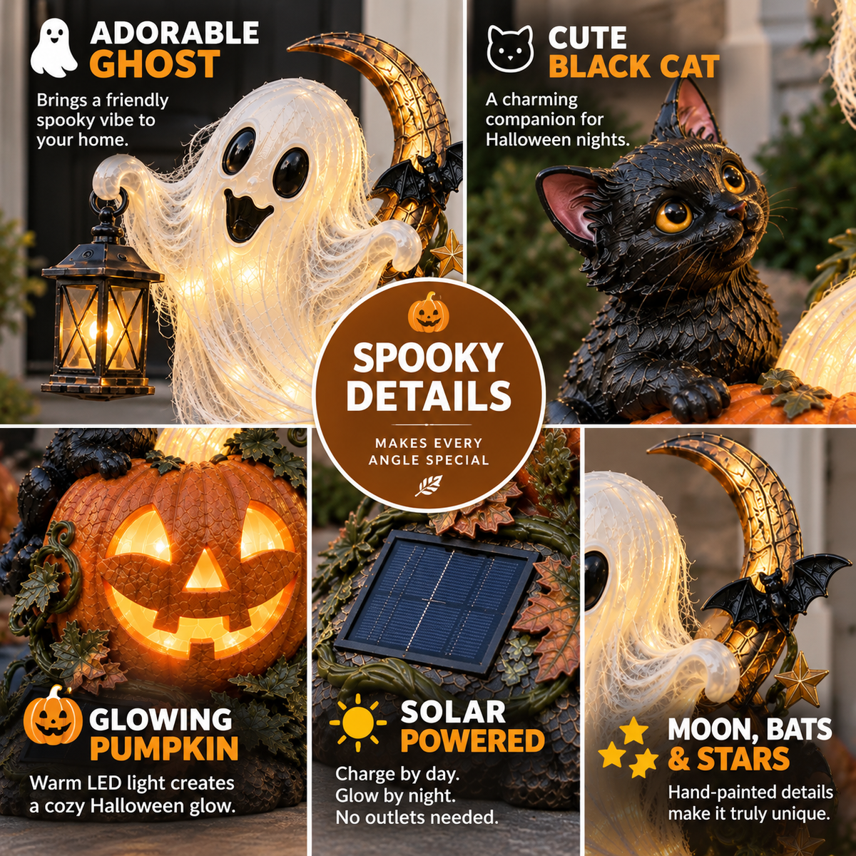 Solar Ghost Halloween Garden Statue – 33.5" Outdoor Light