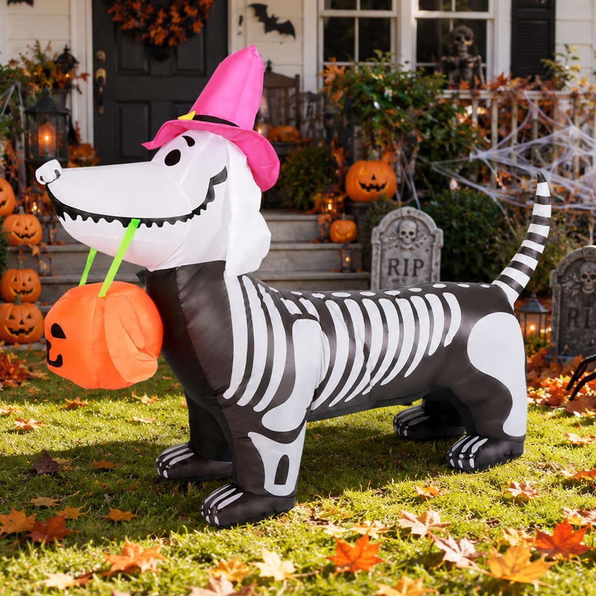 4FT Skeleton Dog Halloween Inflatable – Light-Up Yard Decor