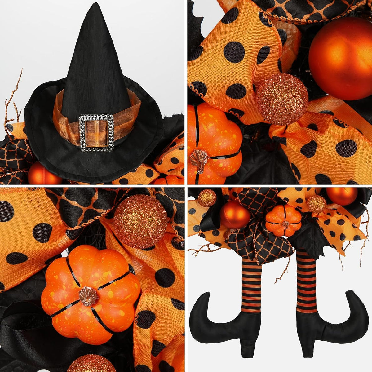 Halloween Witch Wreath – Pumpkin & Witch Legs Front Door Decor