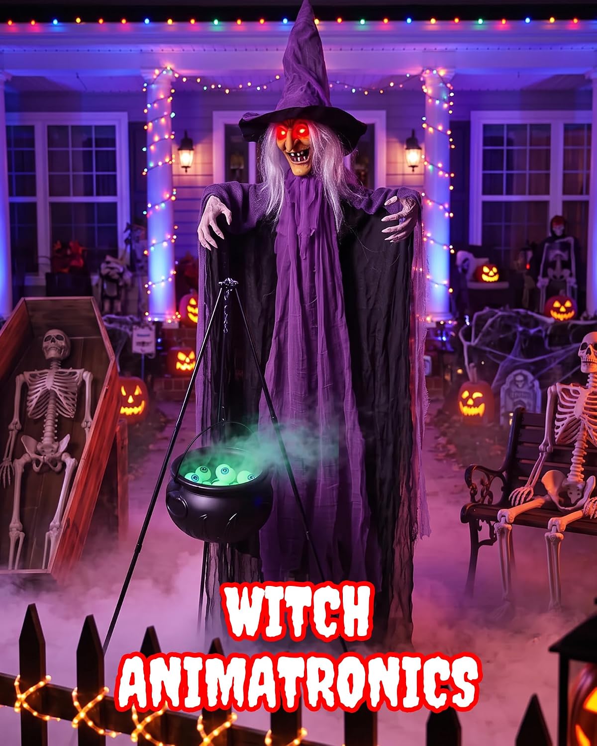 5.9FT Animatronic Witch with Glowing Eyes & Creepy Sounds