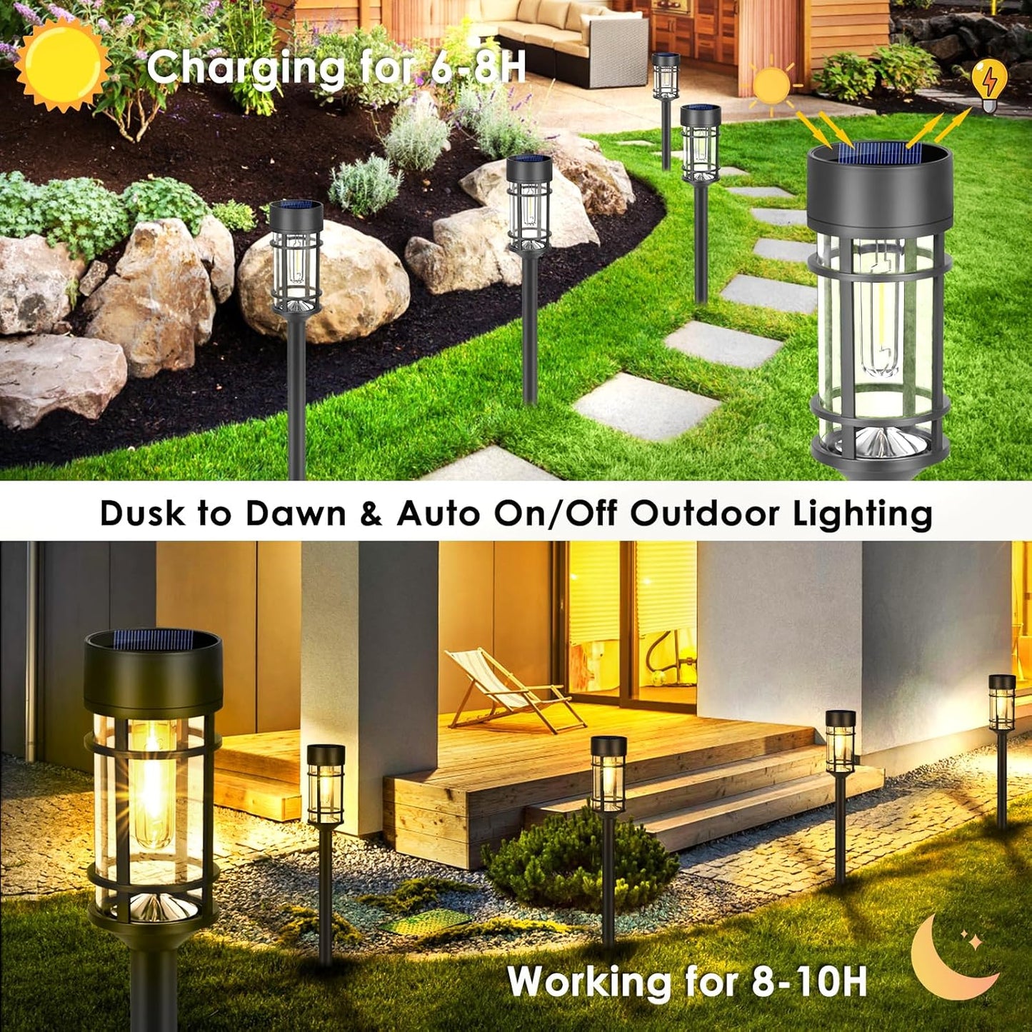 8 Pack Retro Solar Pathway Lights for Garden & Yard