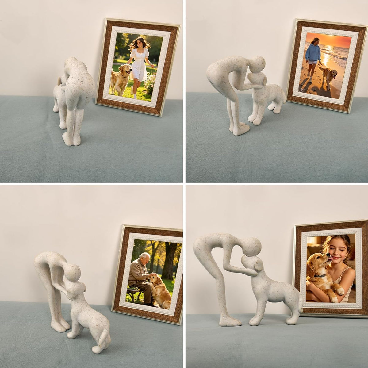 Person & Dog Bond Sculpture – Abstract Pet Lover Figurine