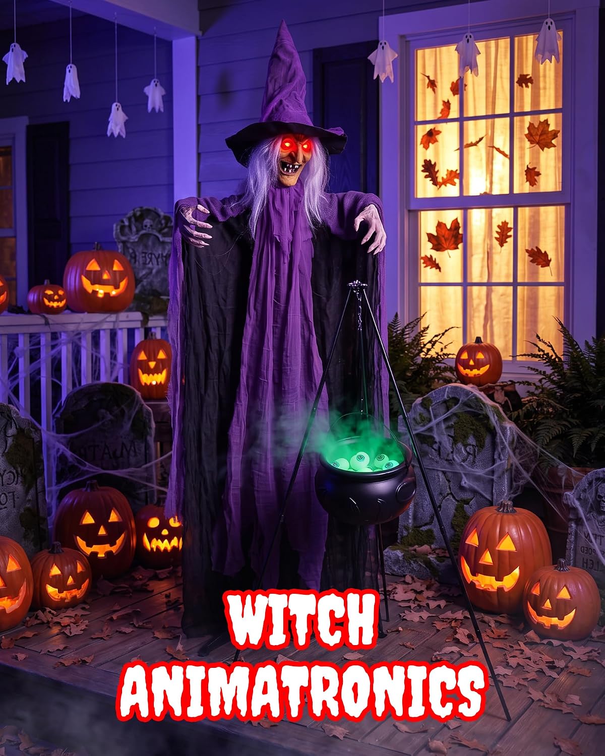 5.9FT Animatronic Witch with Glowing Eyes & Creepy Sounds
