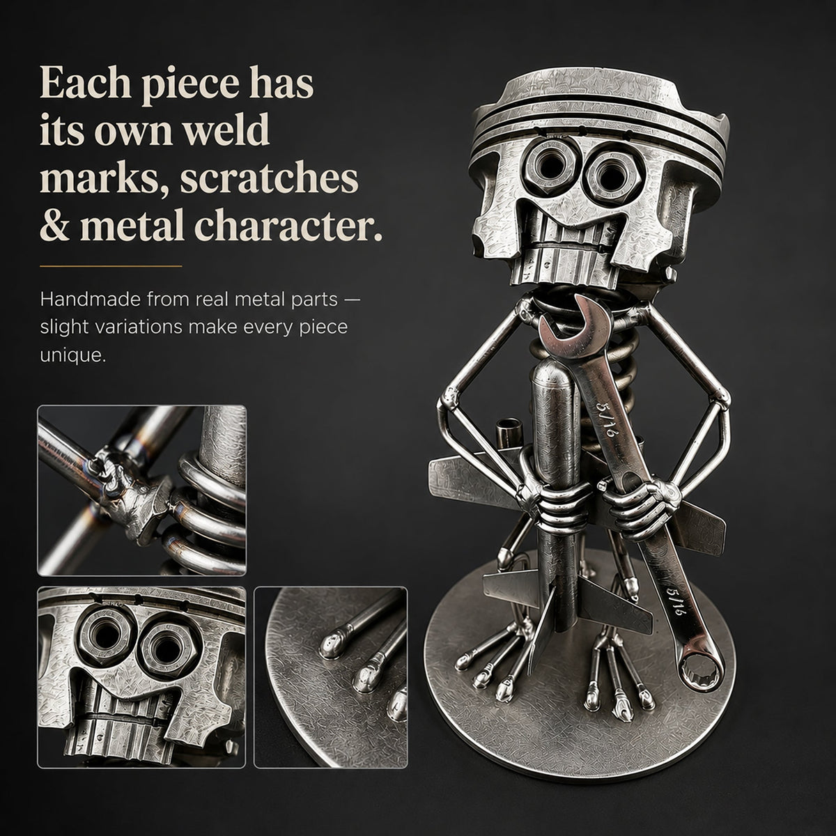 Handmade Piston Robot Sculpture – Built From Real Engine Parts