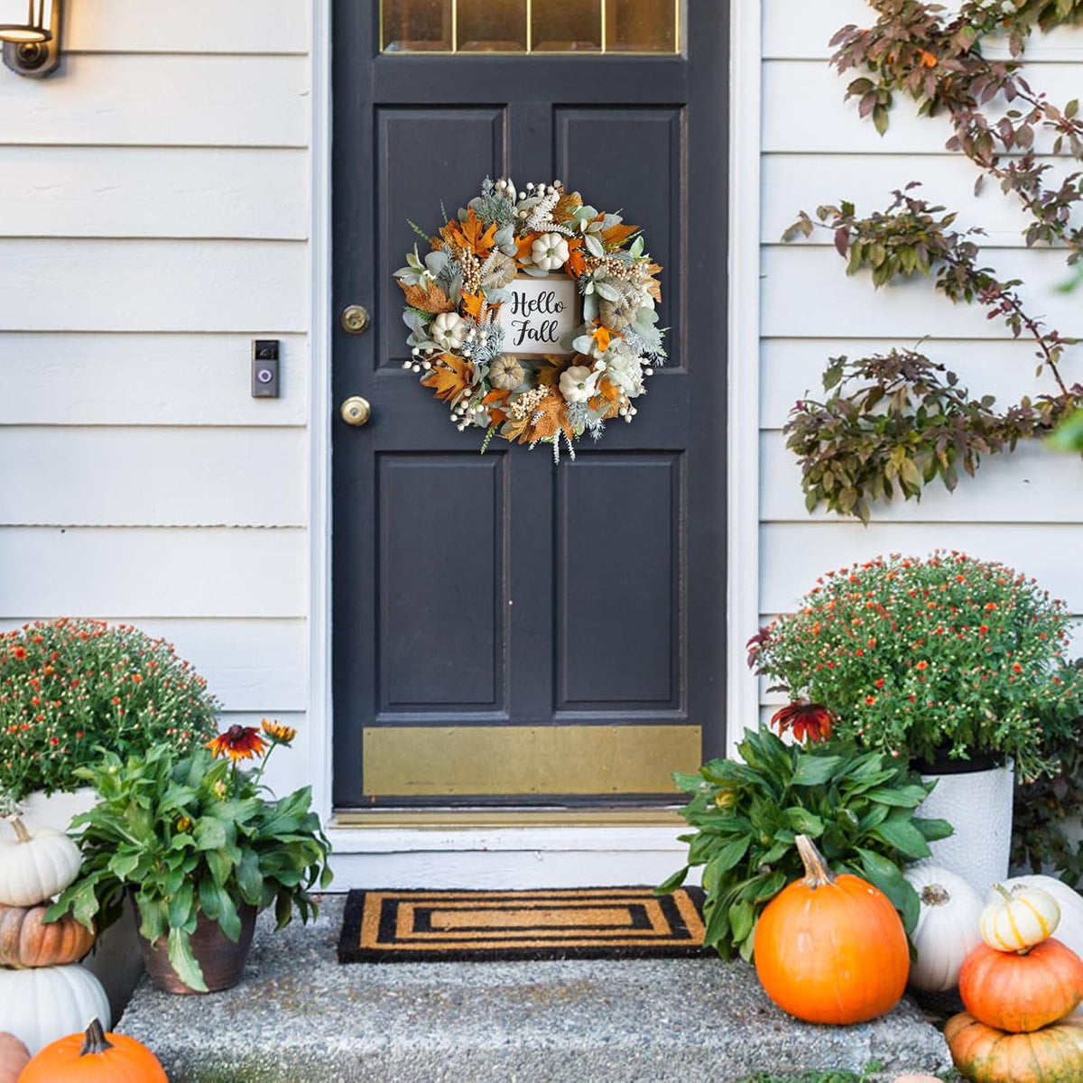 Fall Harvest Wreath with Pumpkins & Berries – Thanksgiving Door Decor