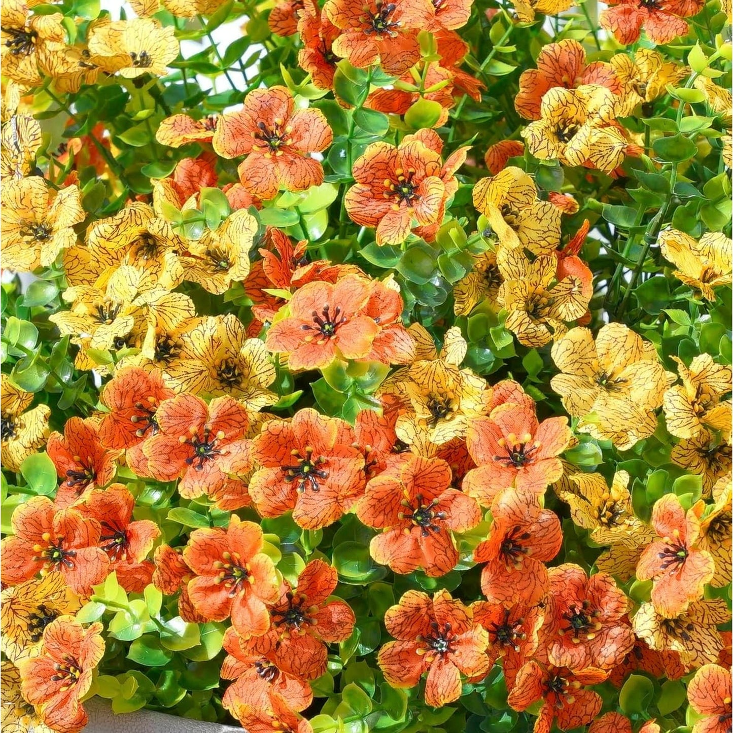💐12 unidades de flores artificiais resistentes a raios UV: adequadas para pátios, varandas e sacadas — Laranja e Amarelo