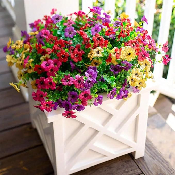 💐 12 Flores artificiais resistentes aos raios UV: adequadas para pátios, varandas e sacadas - 6 Multicores