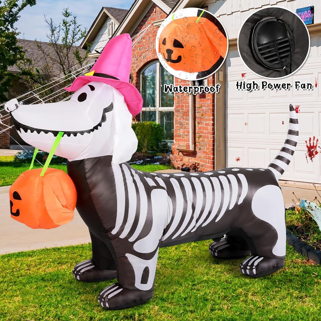 4FT Skeleton Dog Halloween Inflatable – Light-Up Yard Decor