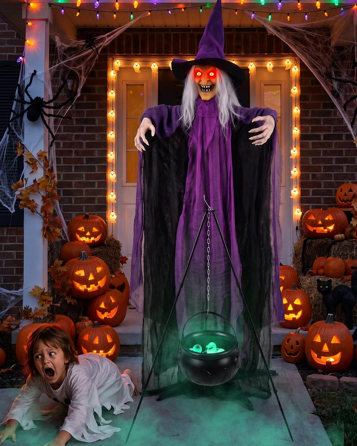5.9FT Animatronic Witch with Glowing Eyes & Creepy Sounds