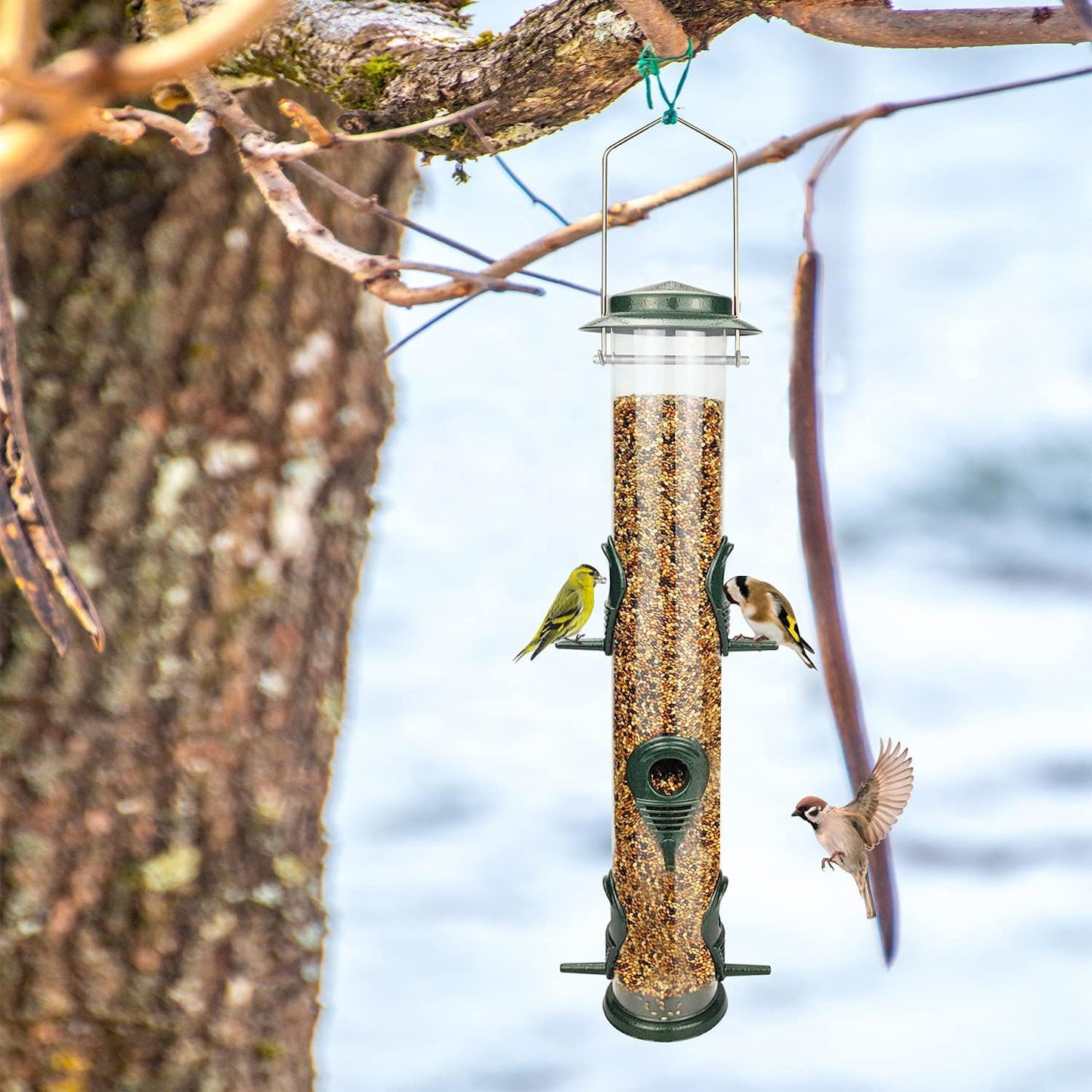 Metal 6-Port Tube Bird Feeder - Aluminum Hanging, Squirrel Proof
