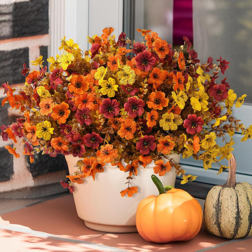 💐12PCS Artificial UV-resistant flowers: suitable for patios, porches and balconies-3 Fall Multicolor