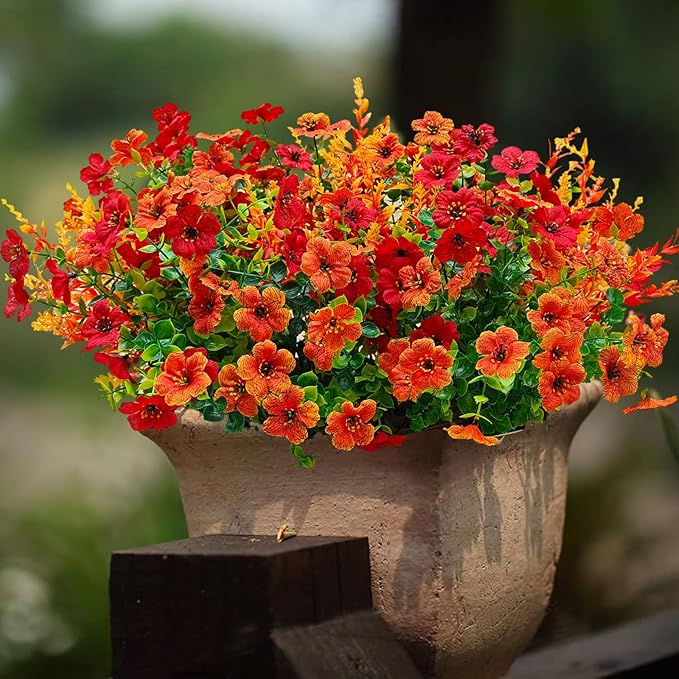 💐 12 Flores artificiais resistentes a UV: adequado para pátios, varandas e sacadas - Laranja