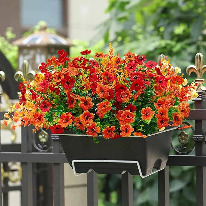 💐 12 Flores artificiais resistentes a UV: adequado para pátios, varandas e sacadas - Laranja
