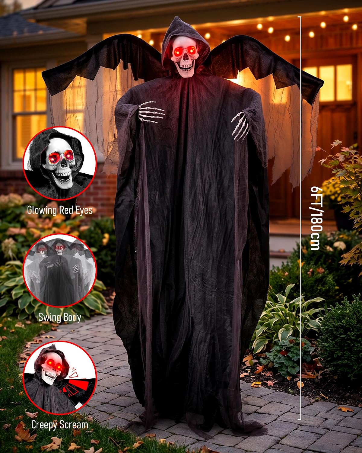 5.9FT Animatronic Witch with Glowing Eyes & Creepy Sounds