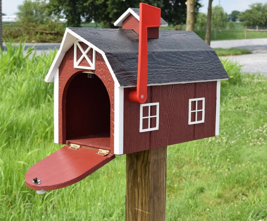 Wooden post mount barn mailbox details