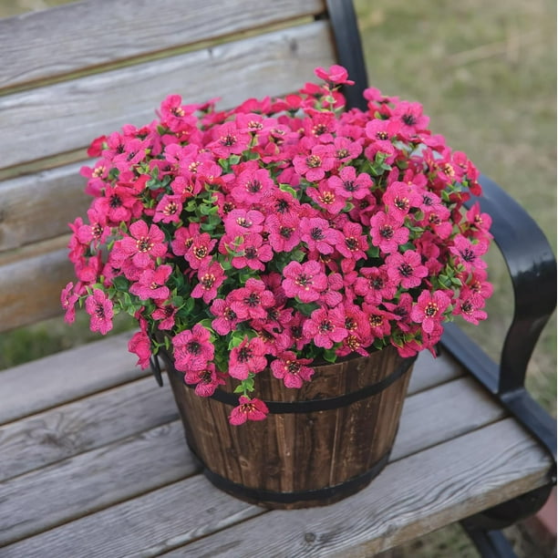 💐 12 flores artificiais resistentes a UV: adequadas para pátios, varandas e sacadas - Rosa Vermelha