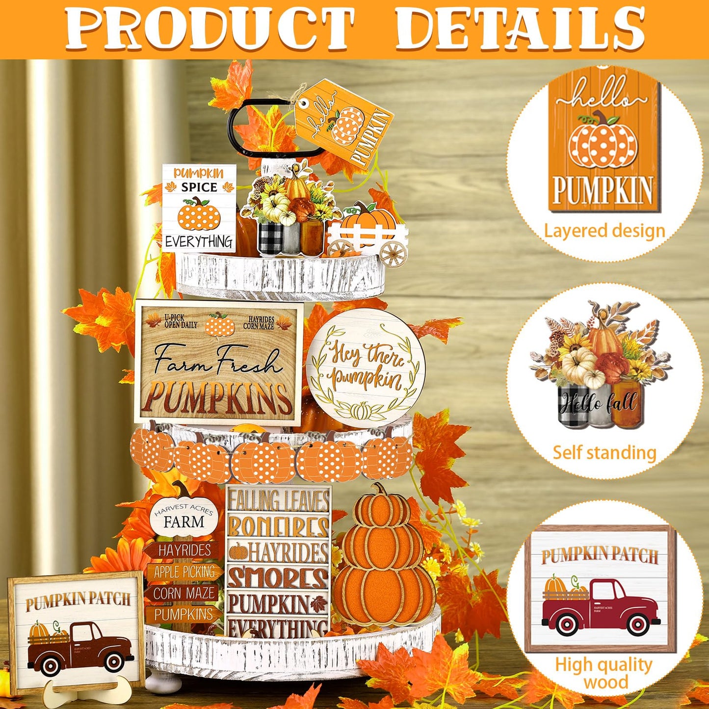 🎃Halloween Tiered Tray Decor Set Cute Halloween Wooden Signs