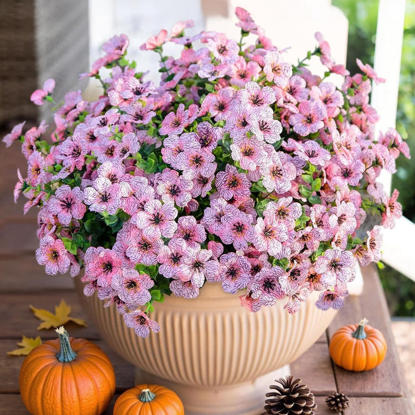 💐12 Flores Artificiais Resistentes a Raios UV: adequadas para pátios, varandas e sacadas-Rosa