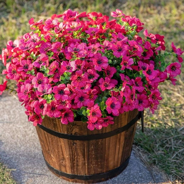💐 12 flores artificiais resistentes a UV: adequadas para pátios, varandas e sacadas - Rosa Vermelha