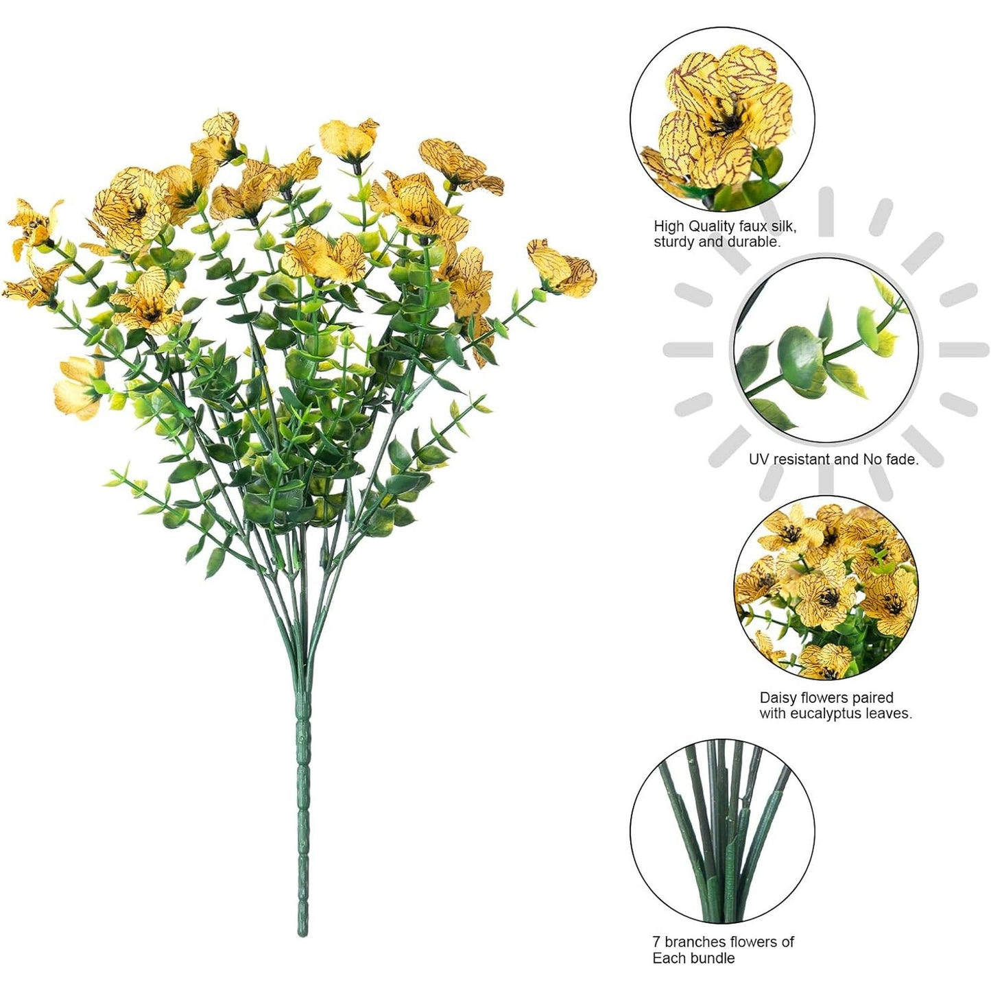 💐12 unidades de flores artificiais resistentes a raios UV: adequadas para pátios, varandas e sacadas — Laranja e Amarelo