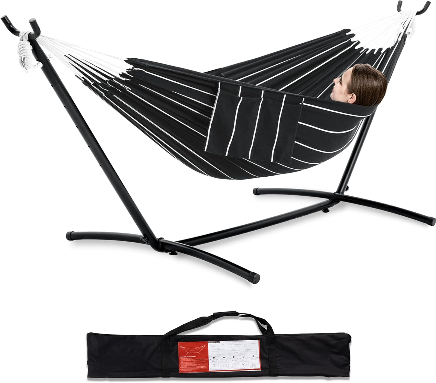 Portable Double Hammock with Steel Stand – 2 Person Outdoor Relaxation Chair