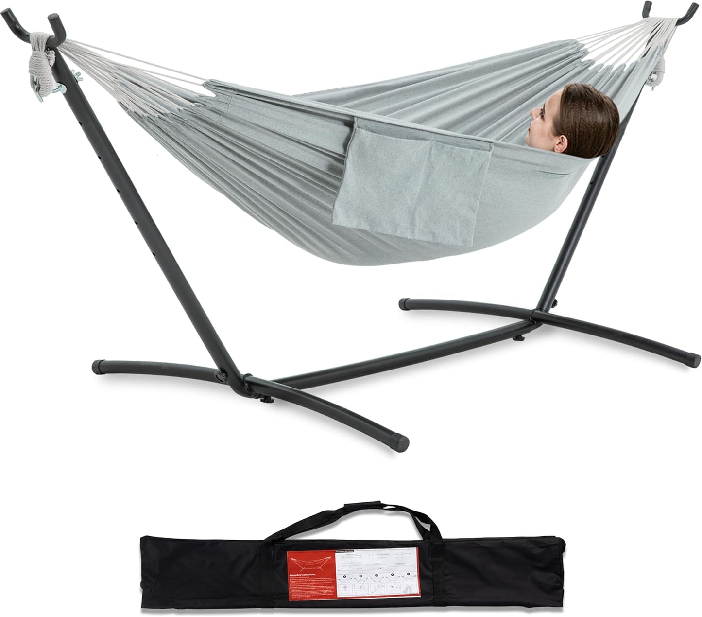 Portable Double Hammock with Steel Stand – 2 Person Outdoor Relaxation Chair