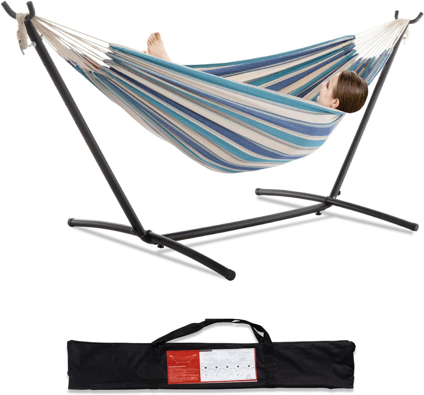 Portable Double Hammock with Steel Stand – 2 Person Outdoor Relaxation Chair