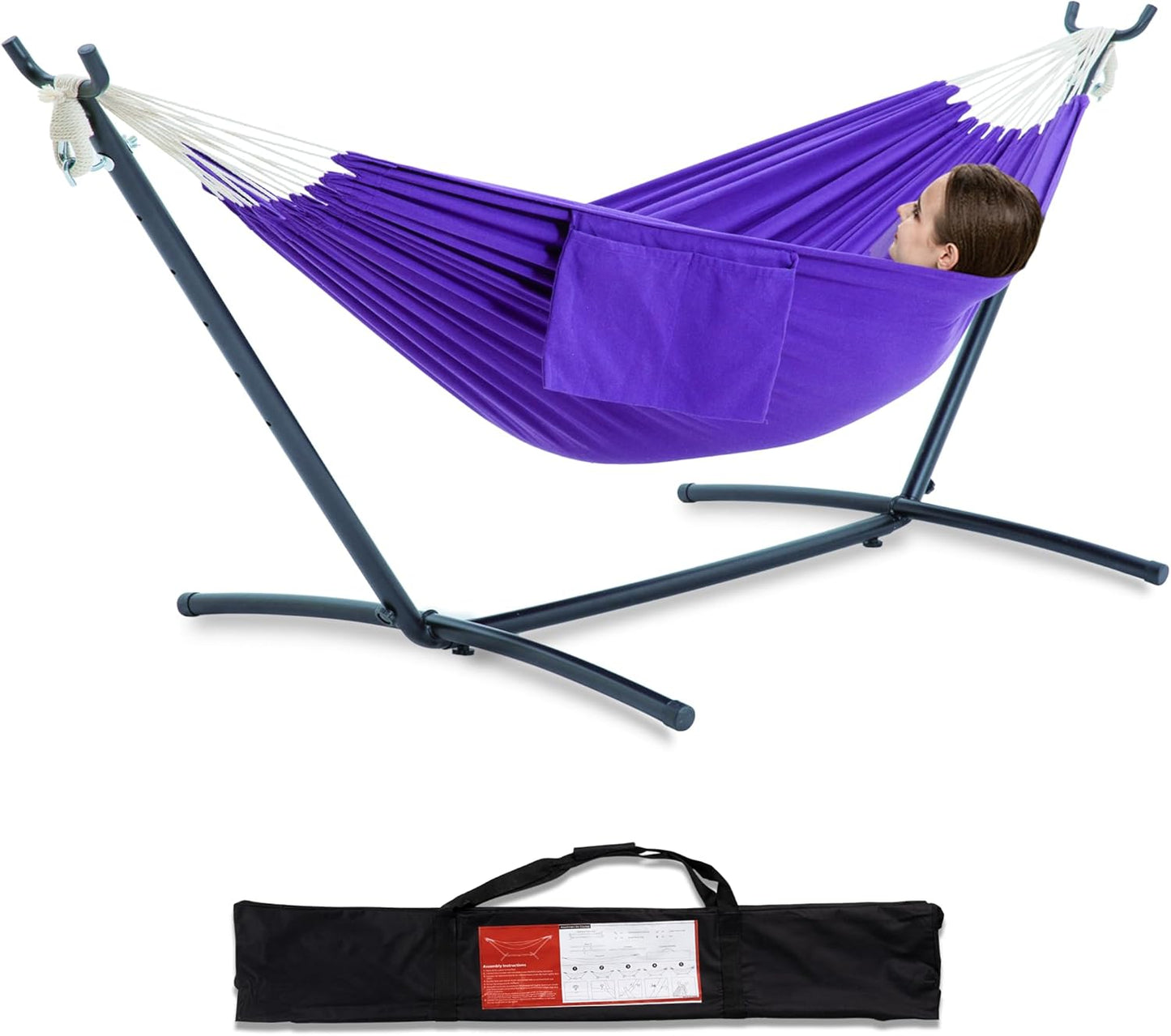 Portable Double Hammock with Steel Stand – 2 Person Outdoor Relaxation Chair