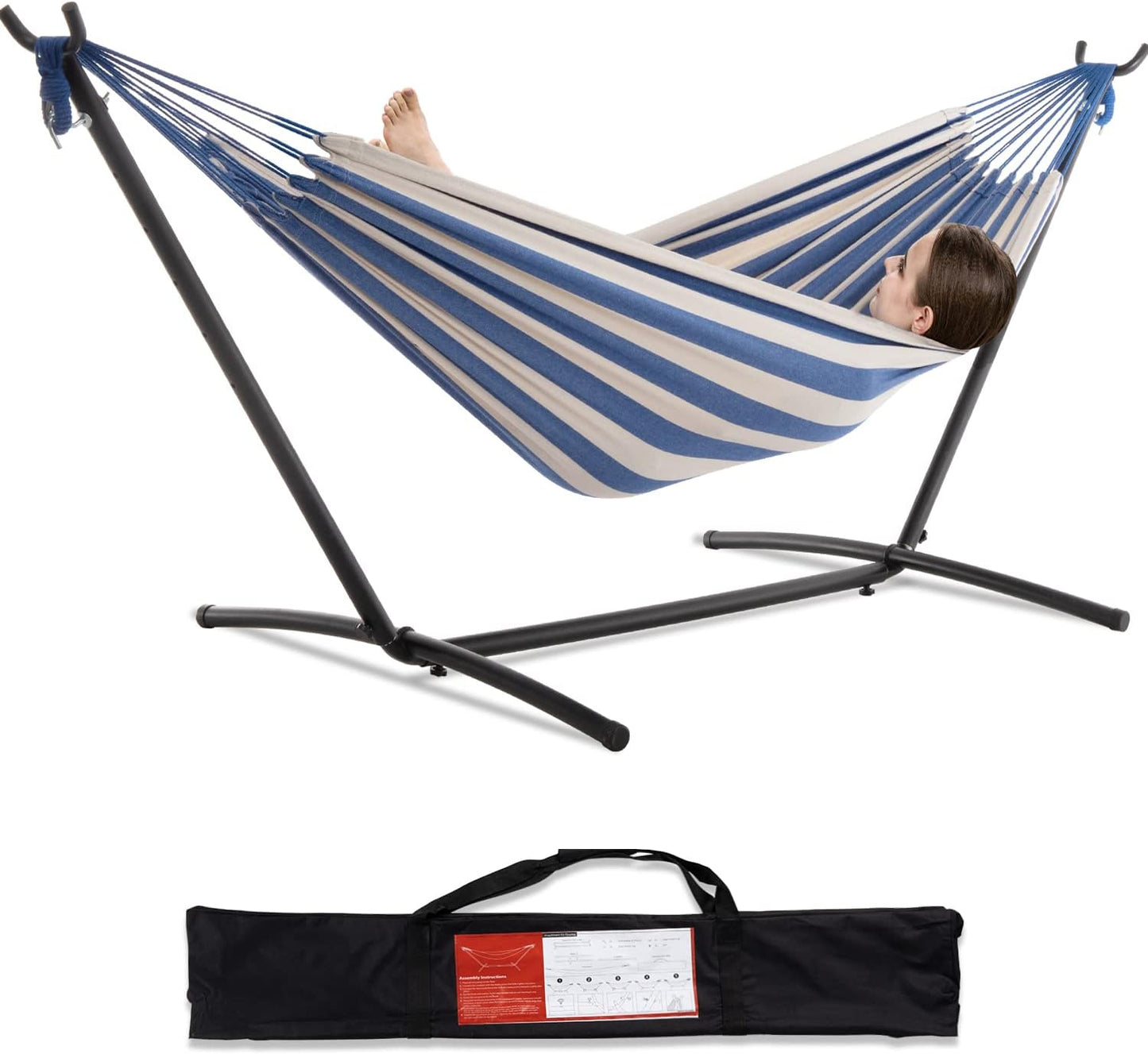 Portable Double Hammock with Steel Stand – 2 Person Outdoor Relaxation Chair